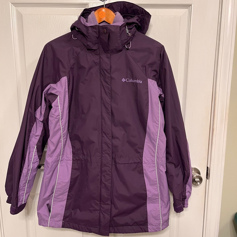 Columbia Interchange Jacket Womens Medium Purple Fleece Lined Hooded Rain Coat